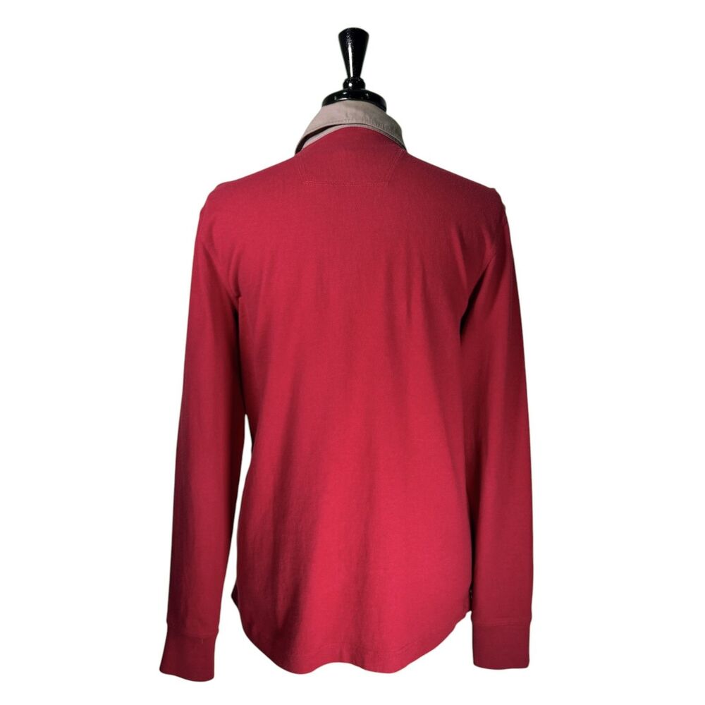 Lands' End Canvas Mens Large Red Rugby Polo Shirt Long Sleeve Cotton Pockets - Picture 2 of 7